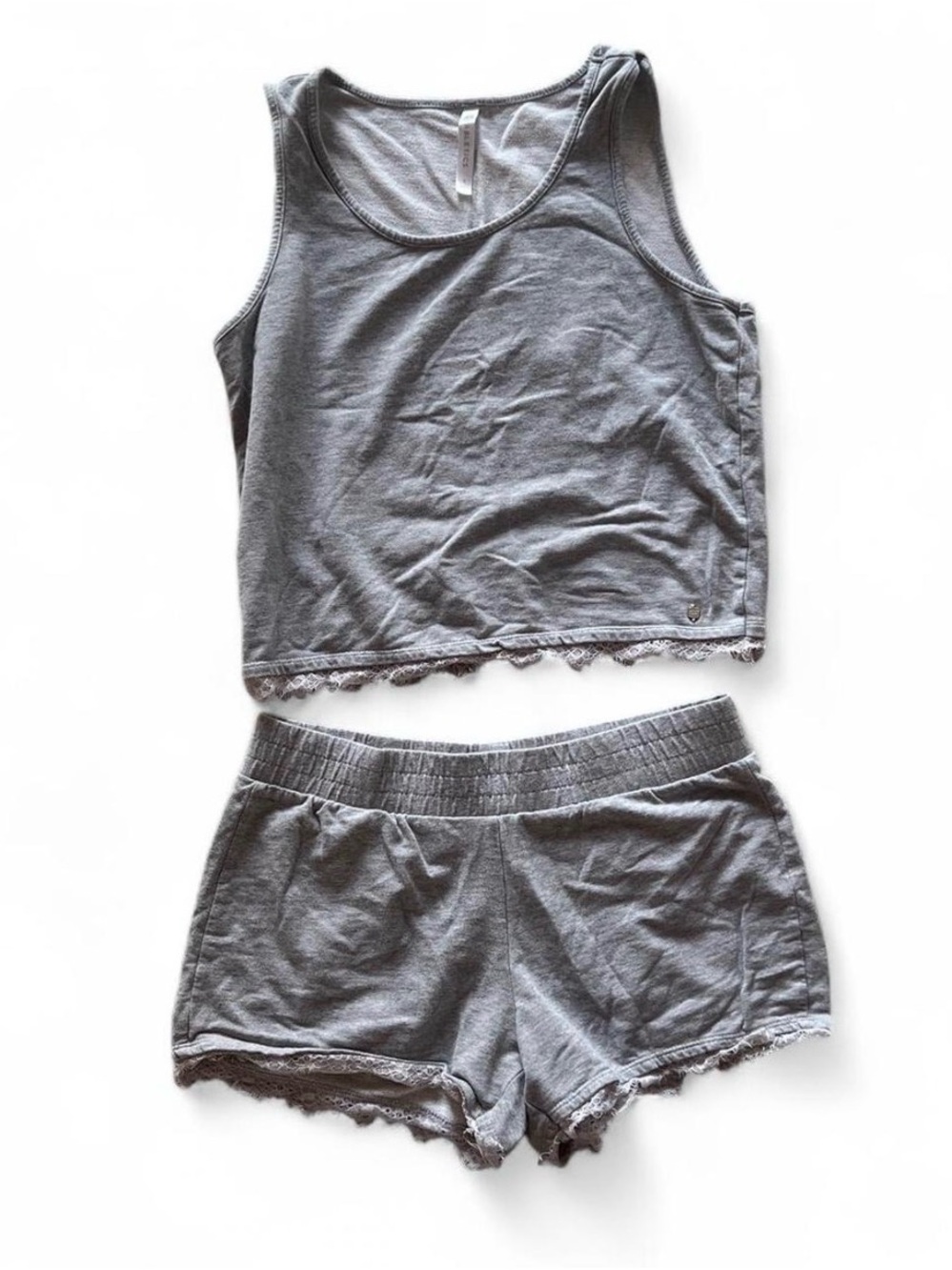 Fabletics Gray Lace-Trim Tank & Short Sleep Set